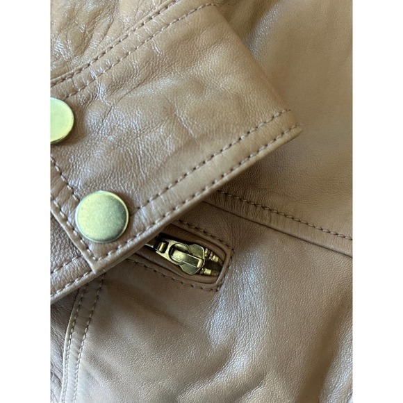 Halogen Size Large Moto Tan Genuine Leather Coat Jacket Gold Hardware - Picture 8 of 9